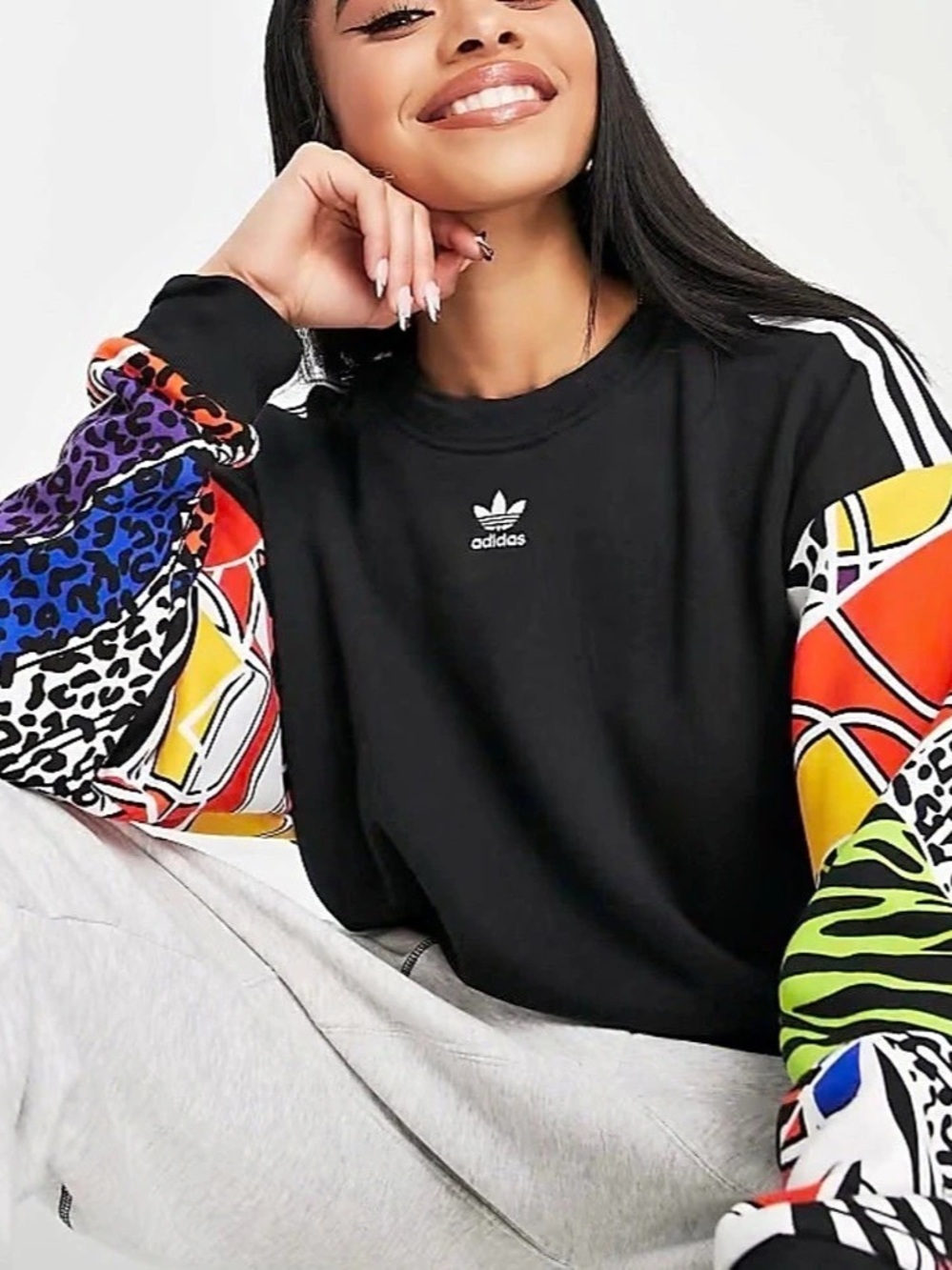 Adidas Rich Mnisi Patterned Sleeve Sweatshirt Size Large